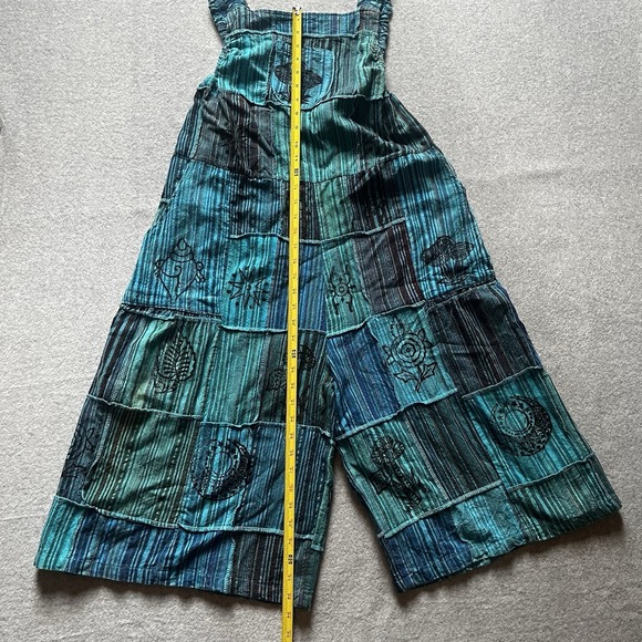 NWT Ananta Romper  Women's L/XL Patchwork Teal Blue Black Pockets Boho Hippie - Picture 11 of 16